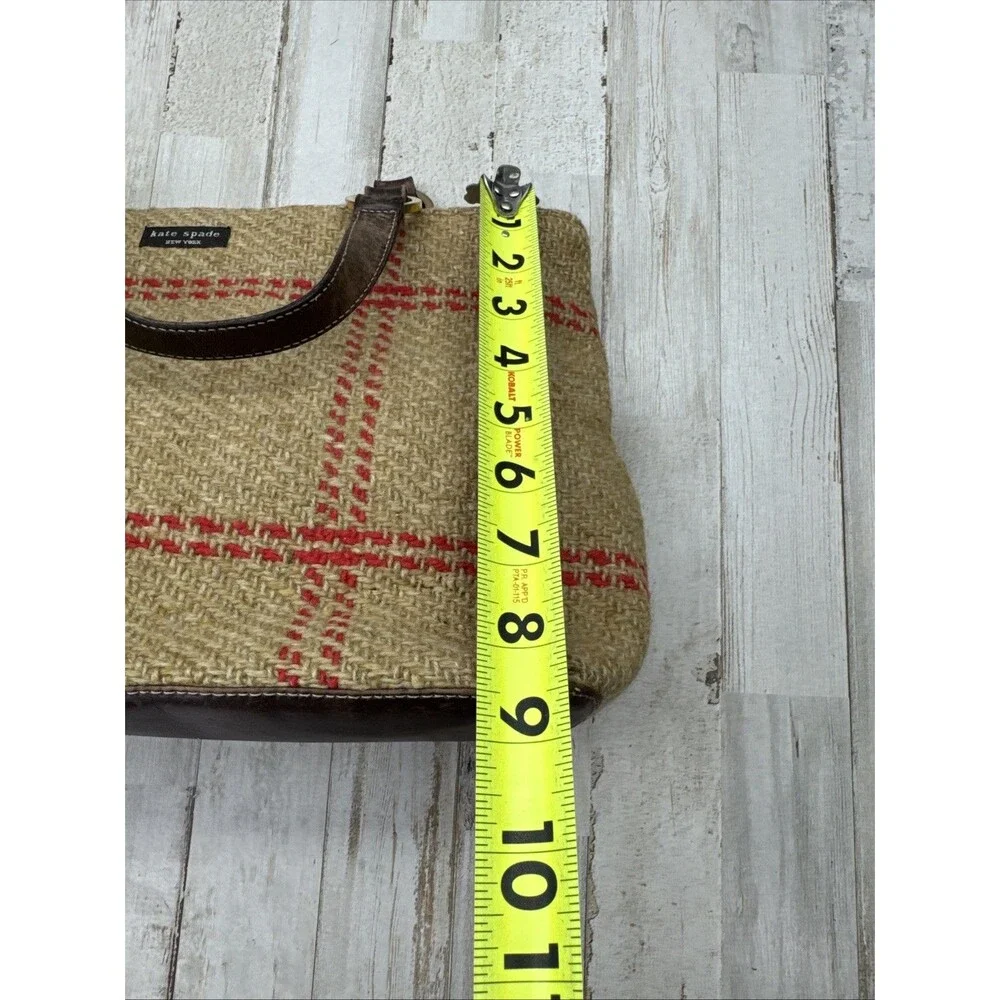 Kate Spade Vintage Tan Plaid Wool & Leather Double Handle Satchel Handbag Purse